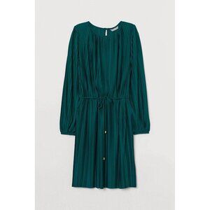 H&M Pleated Emerald Green String Tie Dress Size Size M Holiday Party Christmas